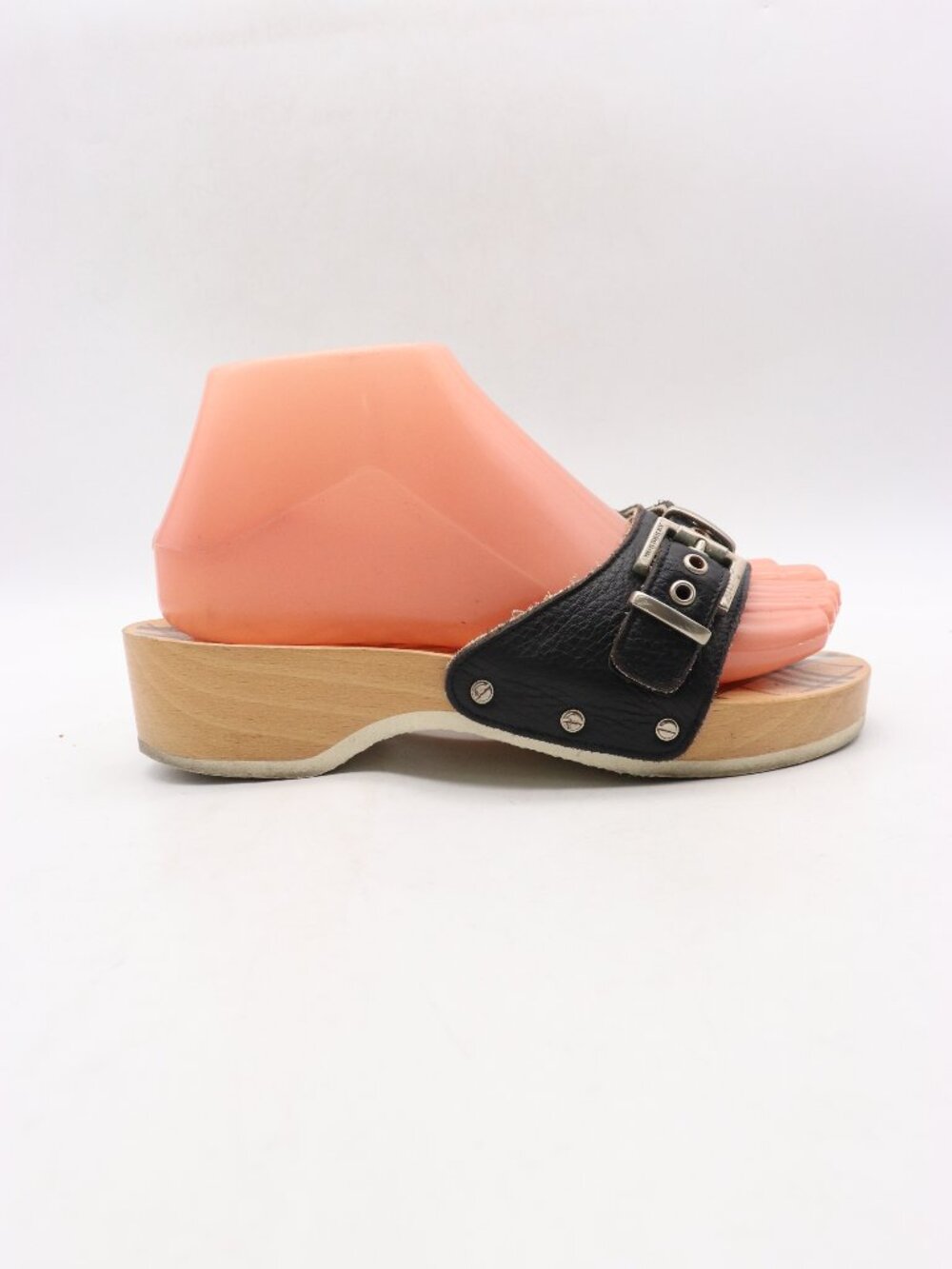 Burberry Black Leather Buckle Clog Sandals